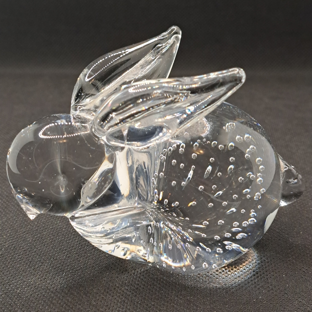 Clear Hand Blown Crystal Glass Bullicante Bunny Rabbit Figurine/Paperweight